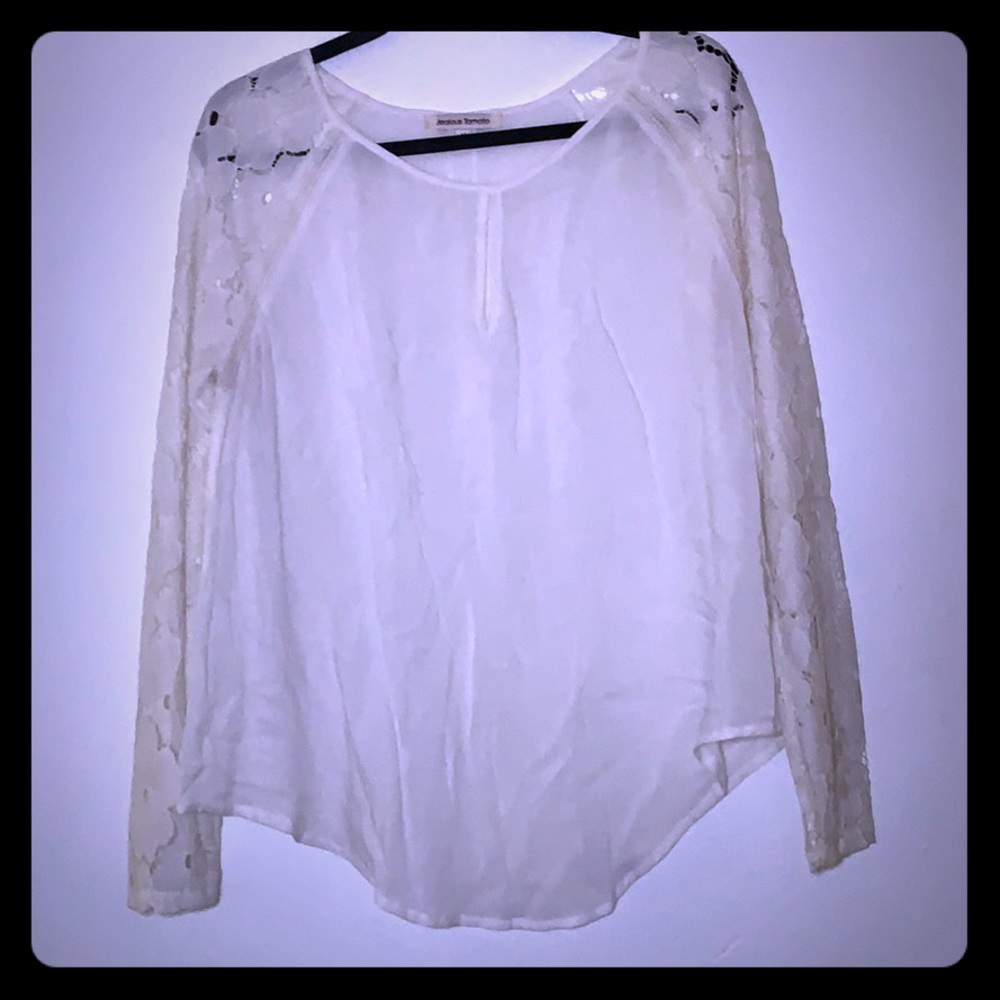 Long Sleeve Lace Arm Ivory Top